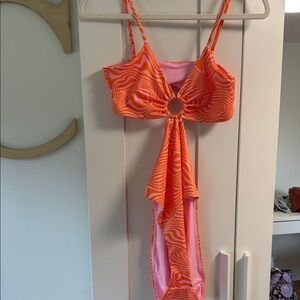 H&M Orange and Pink Swirl One Piece Swimsuit